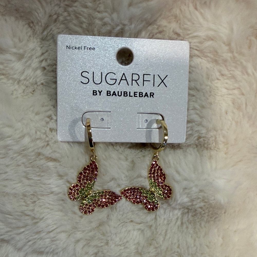 BaubleBar Gold and Pink Butterfly Earrings